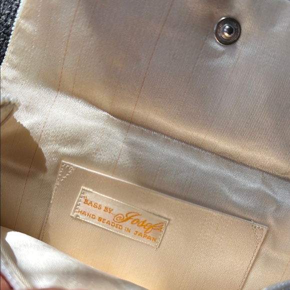 Cream Floral Embossed Clutch with Flap Closure - Picture 5 of 10